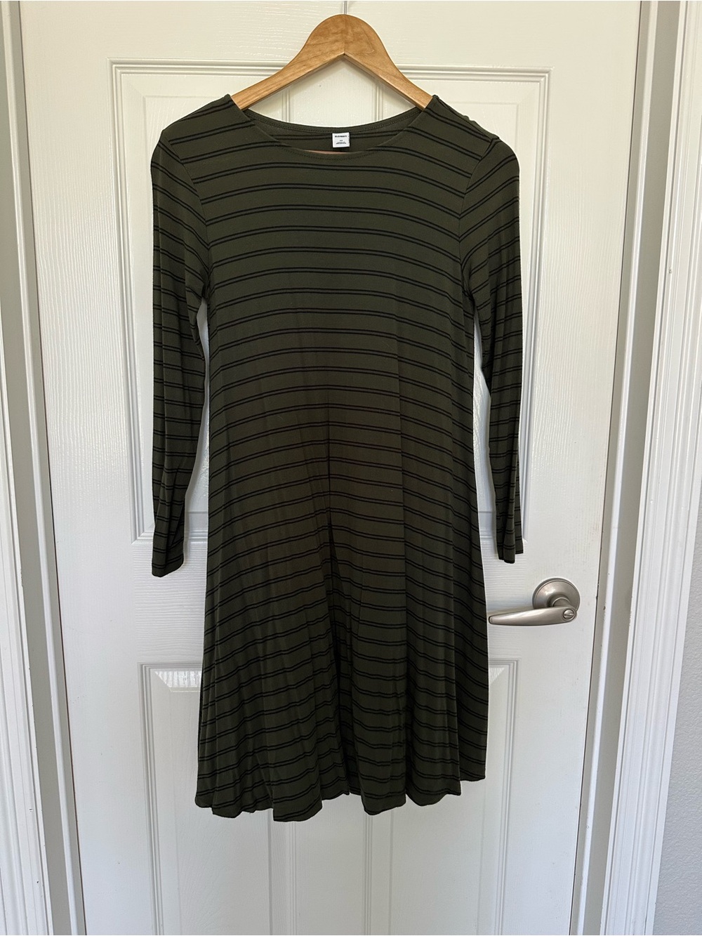 Old Navy Olive Green Striped Long Sleeve Swing Dress